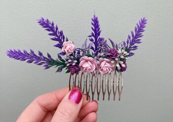 Lavender And Lilac Flower Hair Comb, 2 of 7