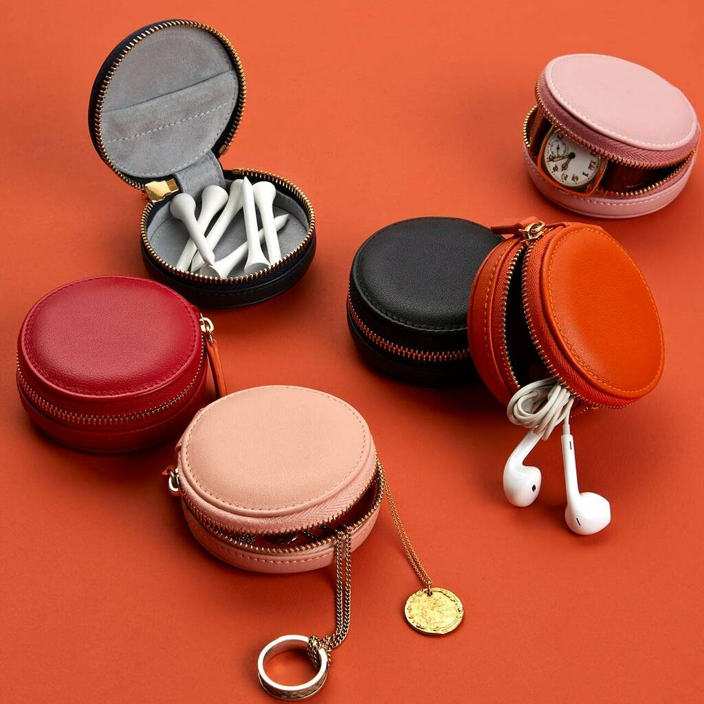 Personalised Luxury Round Leather Accessories Case By Stow ...