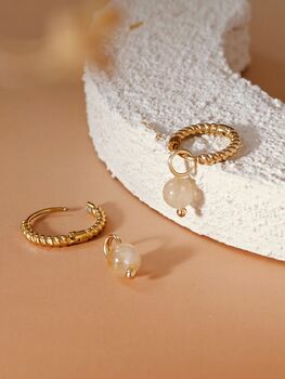 Round Gold Rutilated Quartz Twisted Hoop Earrings, 6 of 10