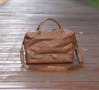 Leather Weekend Bag With Cloth Compartment, 9 of 11