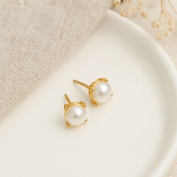 9ct Gold Freshwater Pearl Stud Earrings: Dainty Bridal Jewellery – 4mm, 3 of 4