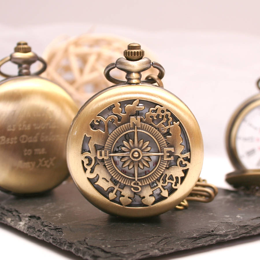 Personalised Bronze Pocket Watch Compass Design, 1 of 5