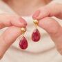 Ruby Teardrop Gold Plated Silver Ball Stud Drop Earring, thumbnail 6 of 12