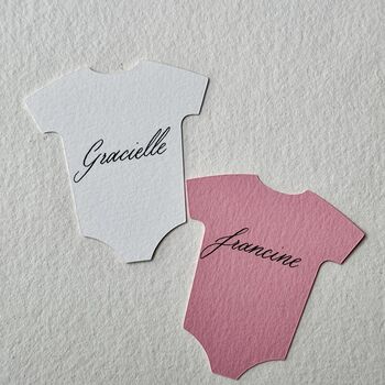 Baby Onesie Hand Calligraphy Place Cards, 4 of 4