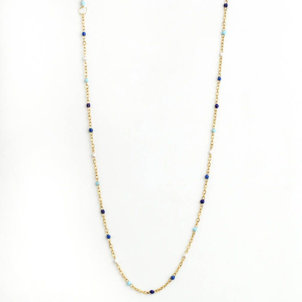 Dainty Blue Beaded Gold Chain Necklace, 1 of 3