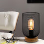 Metal Cage Wooden Base Desk Table Lamp, thumbnail 1 of 7