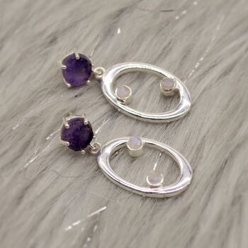 Amethyst, Moonstone Silver Earrings, 2 of 9