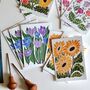 Linocut Joy Bloom Flower Notecards Set Of 12, thumbnail 5 of 12