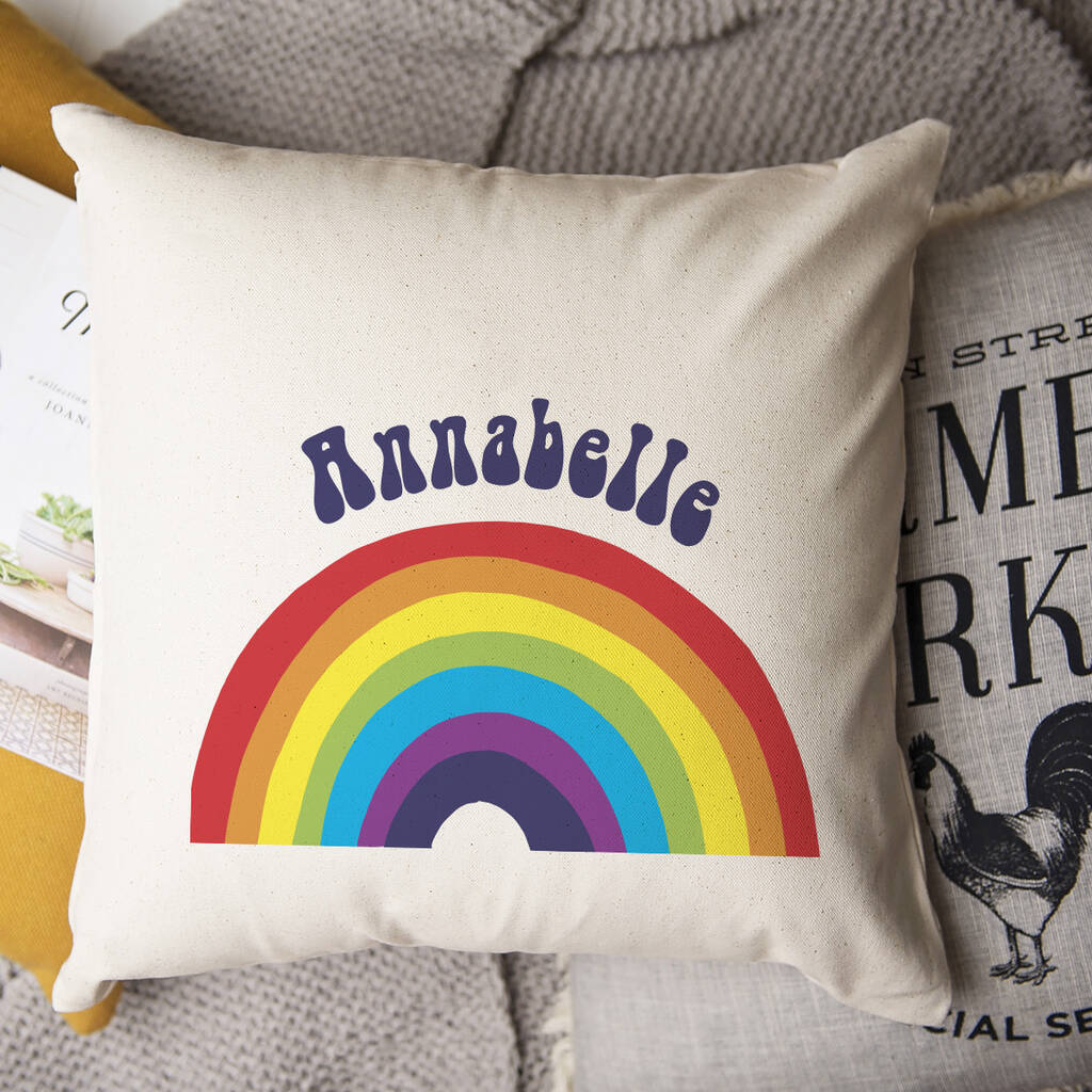 Retro Rainbow Cushion Personalised By So Close