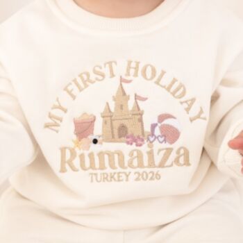 Personalised Embroidered 'My First Holiday' Beach T Shirt And Short Set, 4 of 6