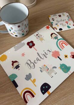 Kids Personalised Little Fairy Placemat, Coaster And Mug Dinner Set, 3 of 8