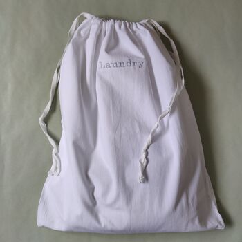 Personalised White Cotton Travel Laundry Bag Organiser, 6 of 8