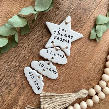Personalised New Baby Hanging Clay Keepsake, 2 of 10