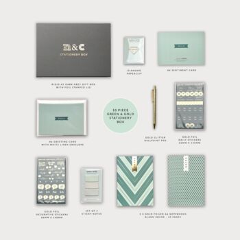 Green And Gold Chevron Stationery Box, 7 of 10