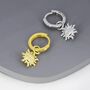 Sun Face Huggie Hoop Earrings In Sterling Silver, thumbnail 3 of 11