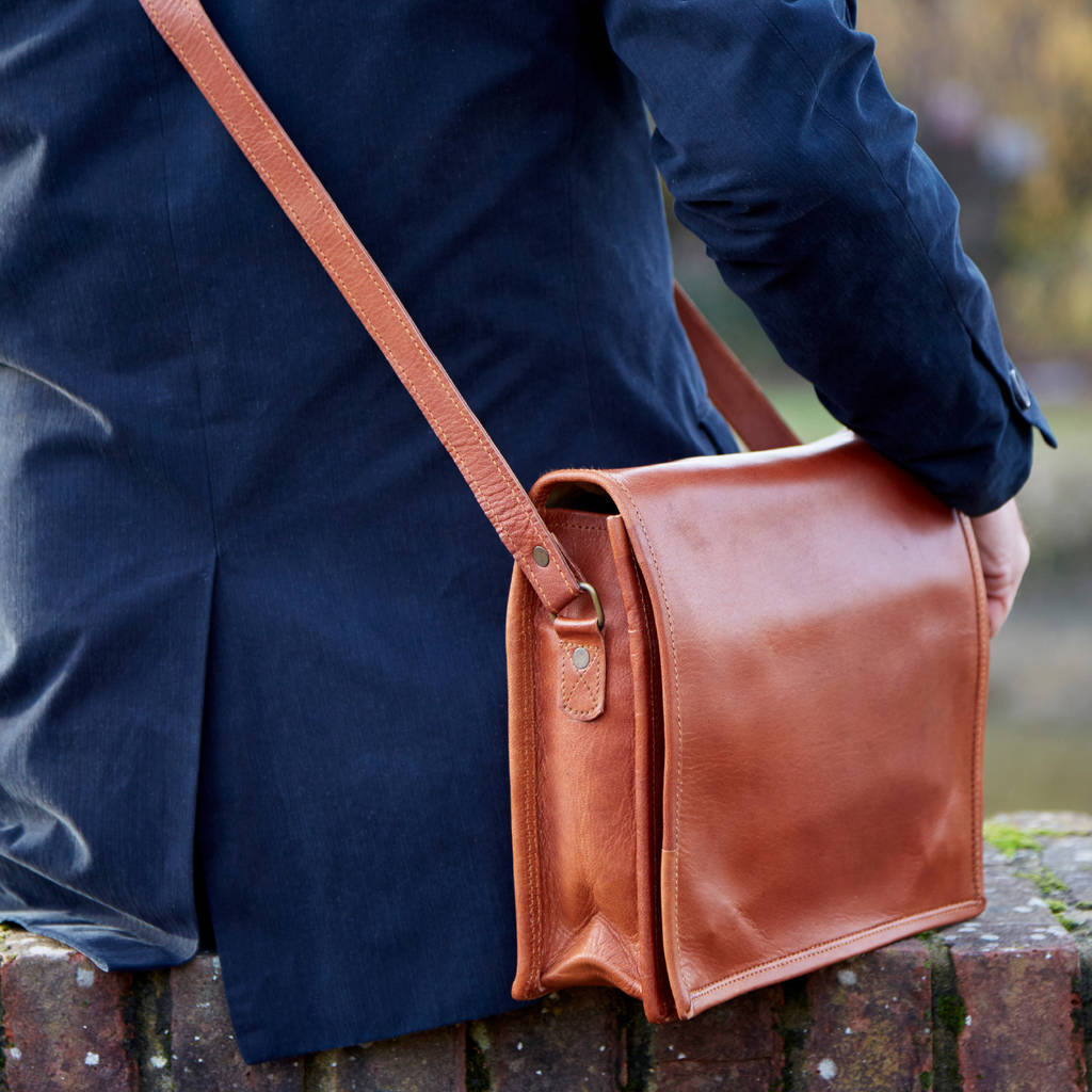 personalised leather messenger bag