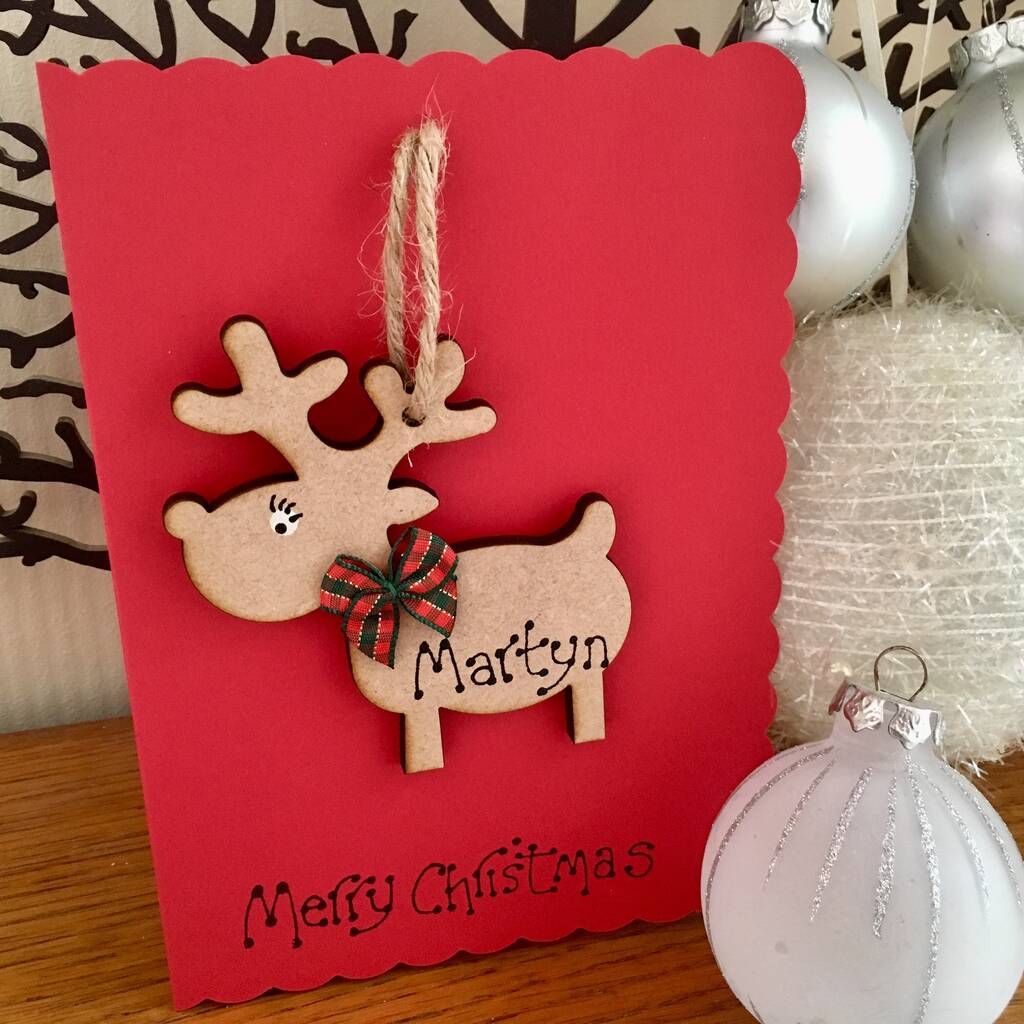 wooden reindeer decoration personalised christmas card by craft heaven ...