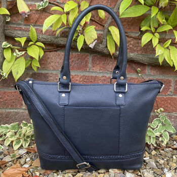 Genuine Leather Dark Navy Leather Handbag, Shoulder Bag, 3 of 5