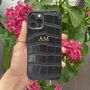 Black Croc Faux Leather Personalised Phone Case, thumbnail 3 of 5