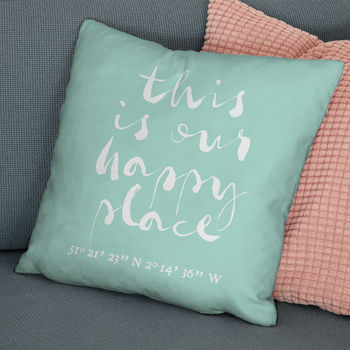 'Our Happy Place' Personalised Coordinates Cushion, 2 of 8