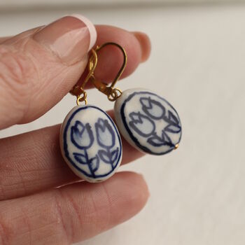 Oval Blue Tulip Earrings, 2 of 6