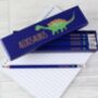 Personalised Dinosaur Box Blue Pencils, thumbnail 1 of 4