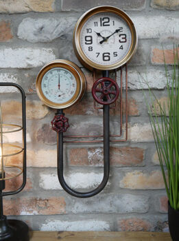 Industrial Pipe Wall Clock – Gold And Red Metal, 3 of 6