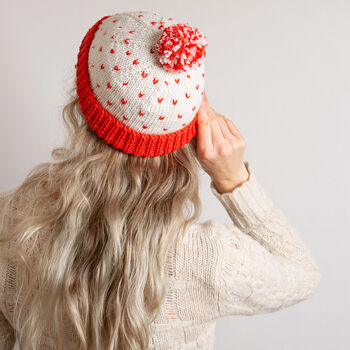 Heart Hat Easy Knitting Kit Valentines Cream, 3 of 7