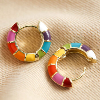Rainbow Geometric Enamel Hoop Earrings In Gold Plating, 2 of 6