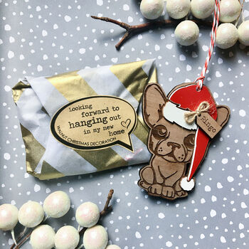 Personalised French Bulldog Wooden Christmas Decoration, 2 of 3