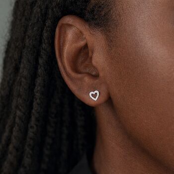 Sterling Silver Open Heart Cubic Zirconia Stud Earrings – 5mm, 3 of 6