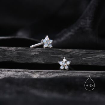Tiny Opal Blue Forget Me Not Cz Stud Earrings, 4 of 10