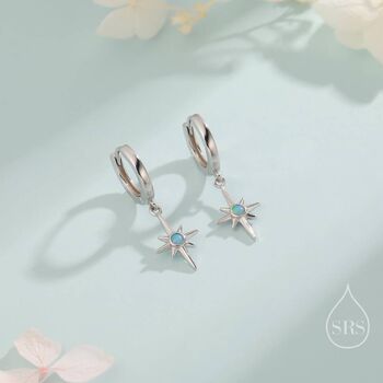 Sterling Silver Opal Starburst Huggie Hoop Earrings, 4 of 10