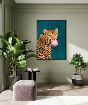 Custom Personalised Cheetah Blowing Bubble Art Print, 2 of 7