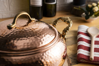 Hammered Solid Copper Casserole With Lid, Heavy Duty Copper, 8 of 9
