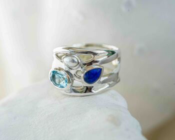 Silver Ring With Blue Topaz, Pearl And Lapis Lazuli, 6 of 9
