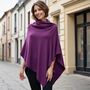 Plum Purple 100% Cashmere Button Poncho Gift Boxed, thumbnail 1 of 5