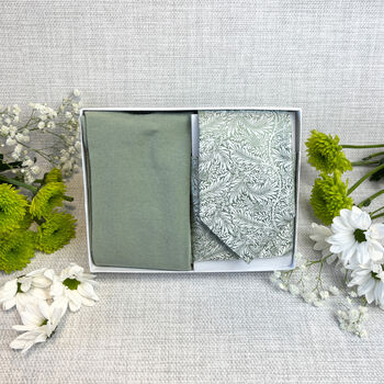 Sage And Silver Leaves Wedding Tie Set, 4 of 6