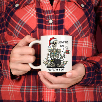 Funny Christmas Skeleton Mug – “Look At Me Being All Festive” White Ceramic Mug, 2 of 5