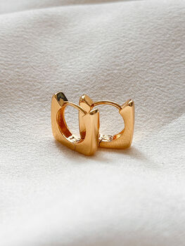 18k Gold Square Huggie Hoop Earrings, 4 of 7