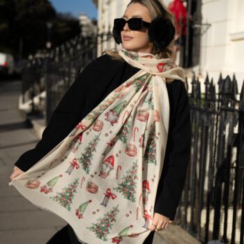 Christmas Gonks Print Scarf In Personalised Gift Box, 4 of 6