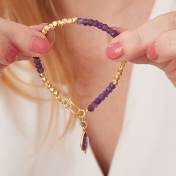 Amethyst And Gold Plated Silver Beaded Bracelet, 6 of 12