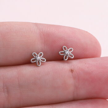'One Must Have' Sterling Silver Little Flower Earrings, 4 of 7