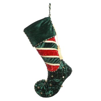 Personalised Green Velvet Jingle Bell Elf Stocking, 2 of 6