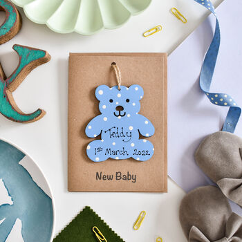 Personalised New Baby Wooden Teddy Keepsake Card, 2 of 3