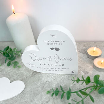 Personalised Wedding Script Text White Freestanding Heart, 4 of 6