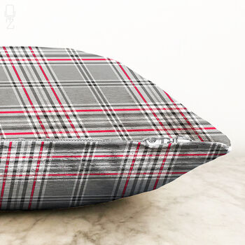 Grey And Red Plaid Soft Pillow Cover, 3 of 4