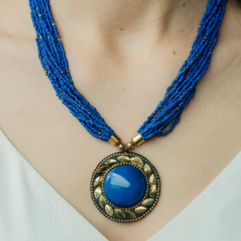 Blue Multistrand Pearl Large Enamel Pendant Necklace, 2 of 8