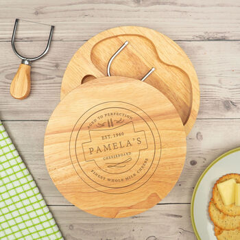 Personalised Engraved Vintage Style Wooden Cheese Board Set, 3 of 6