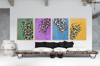 Blue Leopard Print Animal Leaf Wall Art Print, 4 of 4